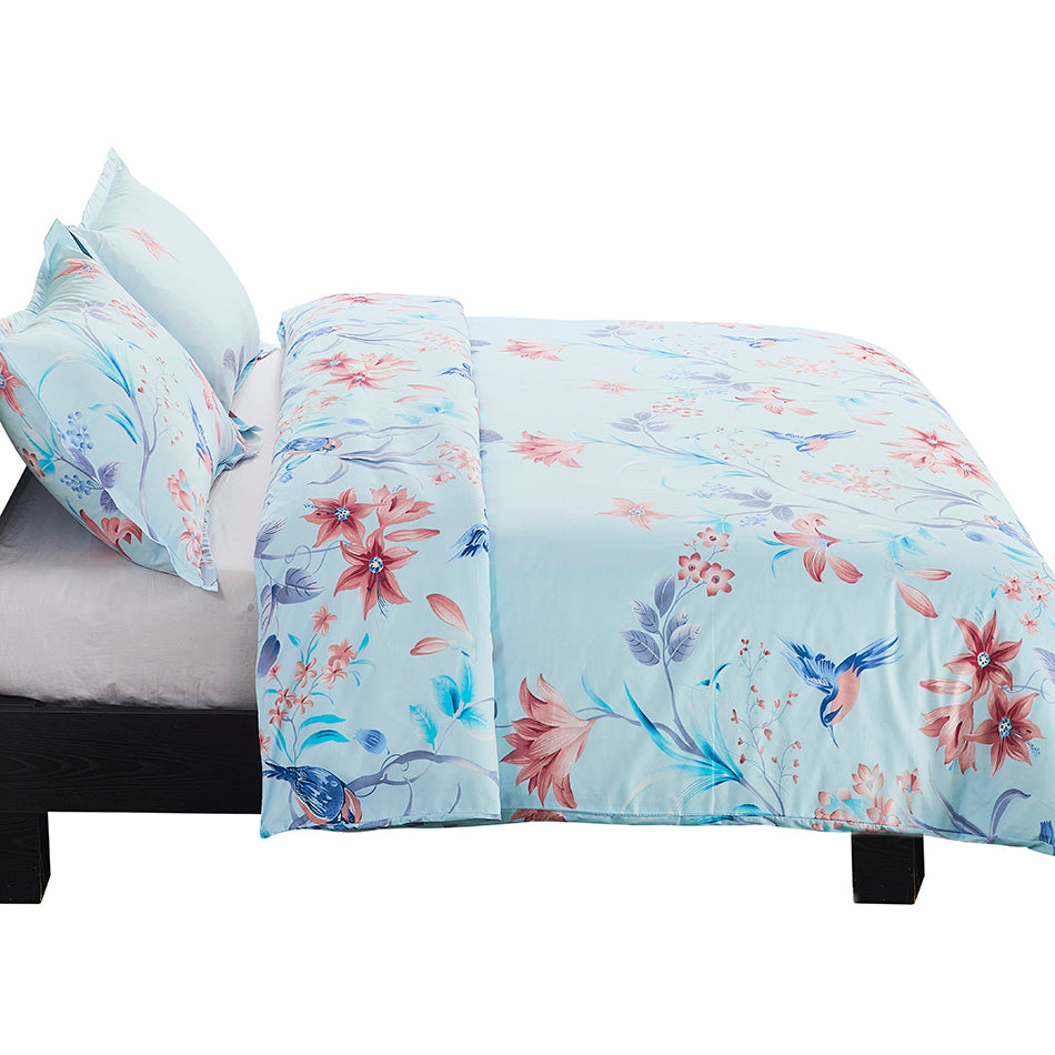 Microfiber Duvet Cover Set Blue with Birds Pattern BS320 Vaulia Home