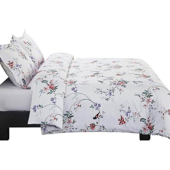 Vaulia 100-Percent Cotton Duvet Cover Sets,White Flower and Birds