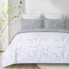 Soft Lightweight Microfiber Blossom Branches and Leaves Print Pattern Duvet Cover Set, Gray and White Reversible Design, 3-Piece Set