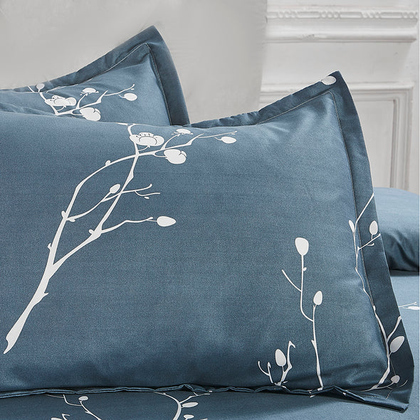 Microfiber Duvet Cover Set Print Flower Pattern Dark Blue BS232