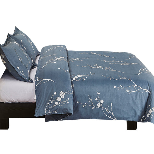 Microfiber Duvet Cover Set Print Flower Pattern Dark Blue BS232
