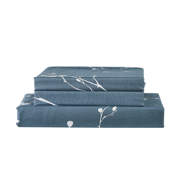 Microfiber Duvet Cover Set Print Flower Pattern Dark Blue BS232