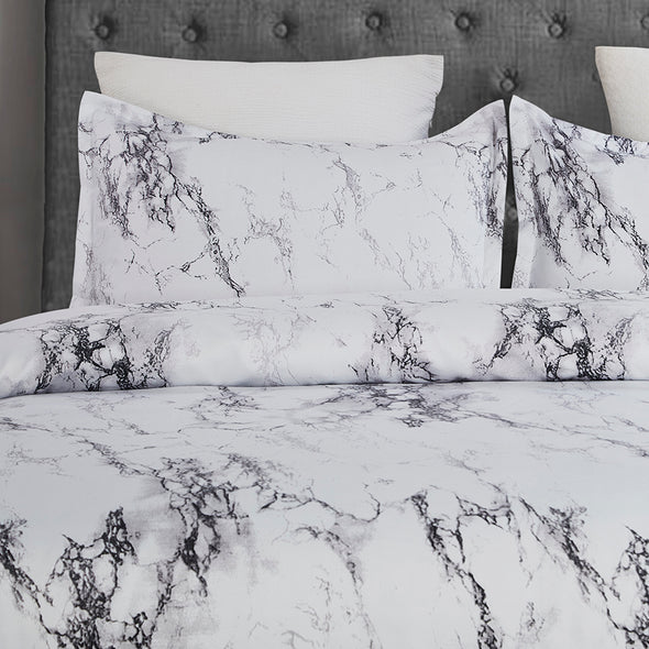 Lightweight Microfiber Duvet Cover Set White Marble BS328