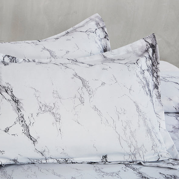 Lightweight Microfiber Duvet Cover Set White Marble BS328
