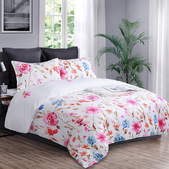 Colorful Floral Print Pattern Microfiber Duvet Cover Set BS3103