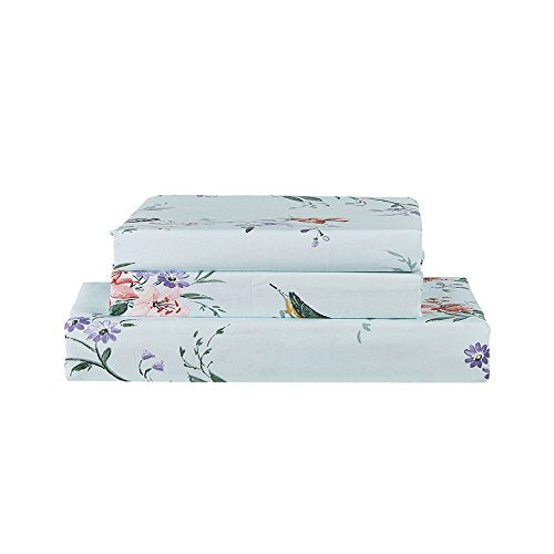 100-Percent Cotton Duvet Cover Sets Spa Blue Birds Pattern