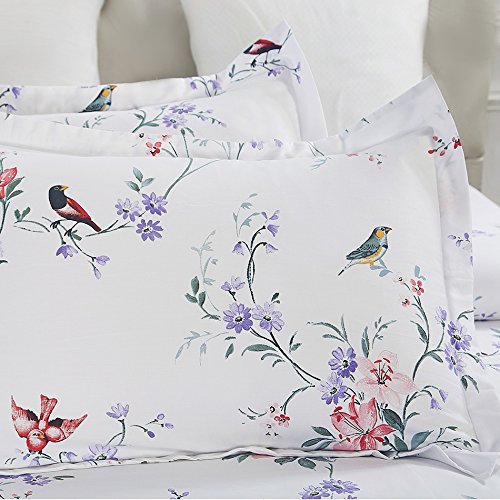 Vaulia 100-Percent Cotton Duvet Cover Sets,White Flower and Birds