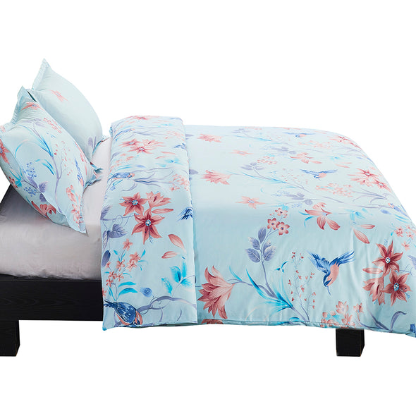 Microfiber Duvet Cover Set Blue with Birds Pattern BS320