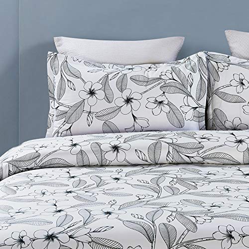 Microfiber Duvet Cover Set,Elegant Flower Pattern - White Color