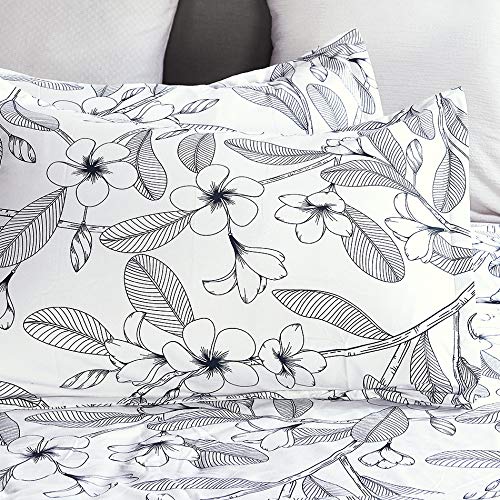 Microfiber Duvet Cover Set,Elegant Flower Pattern - White Color