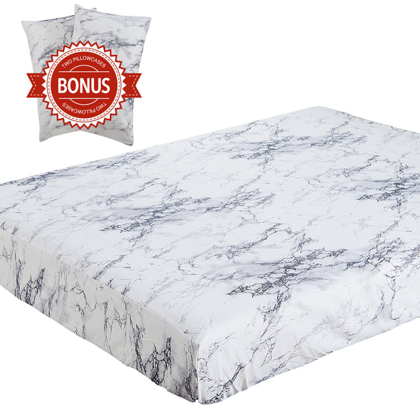 vaulia Lightweight Microfiber Fitted Sheet White Marble BT328