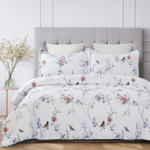 Vaulia 100-Percent Cotton Duvet Cover Sets,White Flower and Birds