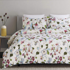 100% Cotton Duvet Cover Set, Vintage Flowers Birds Printed Pattern