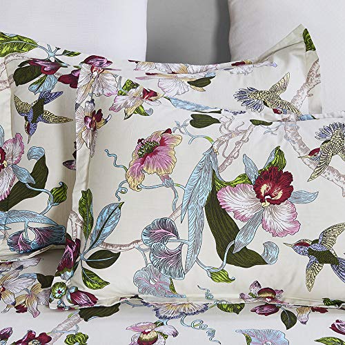 100% Cotton Duvet Cover Set, Vintage Flowers Birds Printed Pattern