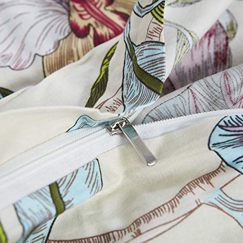 100% Cotton Duvet Cover Set, Vintage Flowers Birds Printed Pattern