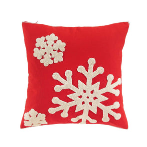 Vaulia Decorate Square Throw Pillow Cover, Snowflake Embroidery Pattern 100% Cotton, Red/White (18x18 in.)