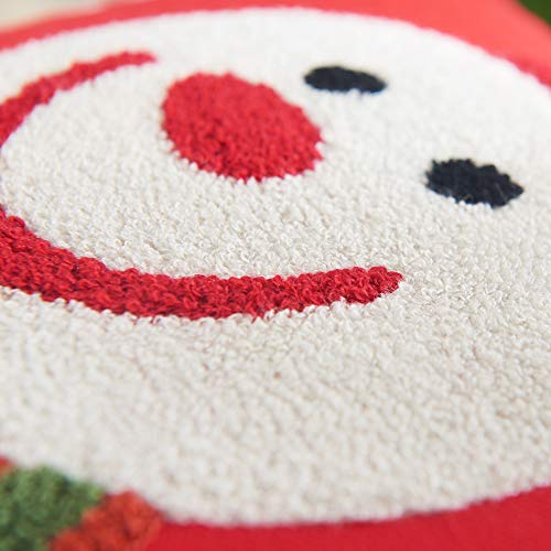 Vaulia Decorate Square Throw Pillow Cover, Snowman Embroidery Pattern 100% Cotton, Red/White (18x18 in.)