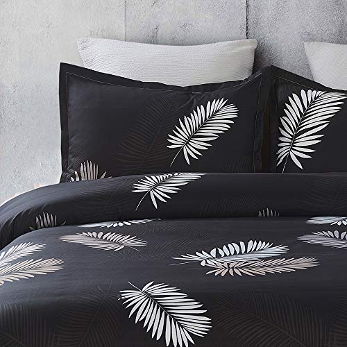 Vaulia Lightweight Microfiber Duvet Cover SetPalm Leaf Printed Pattern - Dark Grey