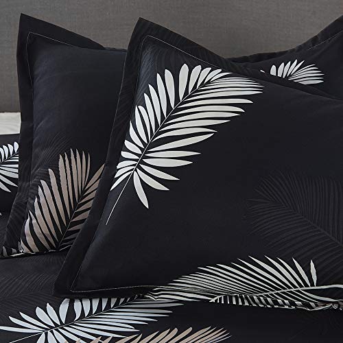 Vaulia Lightweight Microfiber Duvet Cover SetPalm Leaf Printed Pattern - Dark Grey