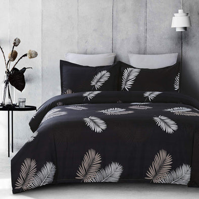 Vaulia Lightweight Microfiber Duvet Cover SetPalm Leaf Printed Pattern - Dark Grey