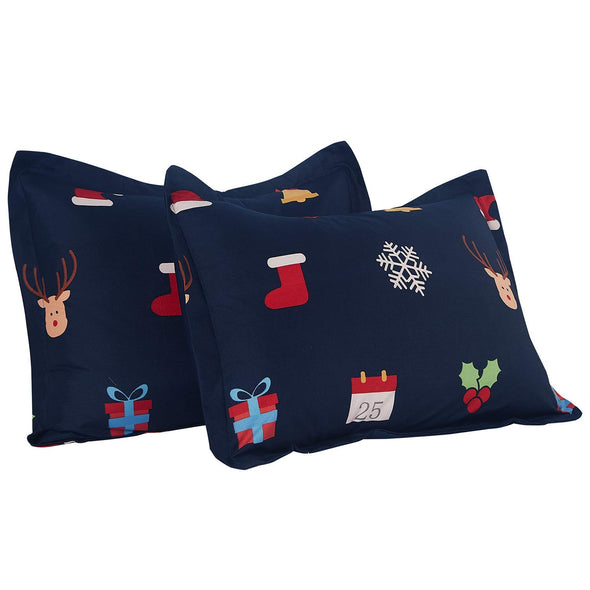 Vaulia Lightweight Microfiber Print Pattern Pillow Shams, Christmas Decorations - Dark Blue, Set of 2